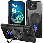 HikerClub for ROG Phone 8 and 8 Pro (2024) Case with Stand Ring 360 Degree Rotating, Transparent PC Back and TPU Silicone Black Slim Thin Soft Edges Shockproof Anti-Slip Bumper Protective Cover