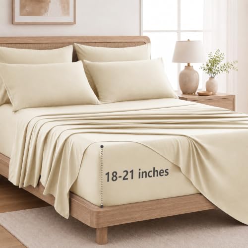 Image of CozyLux Cal King Sheet Set 6-Piece, 21-Inch Deep Pocket, Soft Brushed Feel