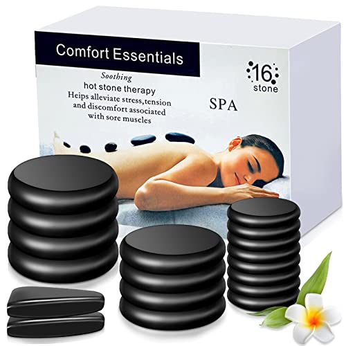 Yunsailing 18 Pcs Hot Stones Massage Set Black Smooth Massage Hot Stones Bianstone Set for Home Spa...