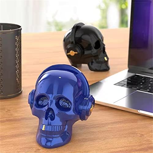 XDJ Bluetooth Speaker Bluetooth5.0 Skull Speaker, Portable Wireless With Phone Holder Bluetooth Speaker, USB AUX TFcard TWS Small Steel Cannon Skull, Bluetooth Speaker, Best Gift (Color : Blue)