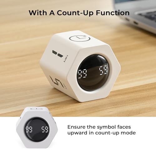 Image of EooCoo Pomodoro Cube Timer with Gravity Sensor,1 /5 /10 /30 /60 Minutes Preset,Desk Countup Time with Vibration,Adjustable Modes for Work & Study,Portable Productivity Timer for Focus and Efficiency-White