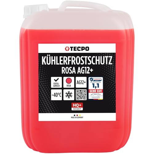 TECPO Anticongelante rojo rosa, 10 litros de refrigerante G12+ -40 °C anticongelante, G12 para coche, mezcla lista para usar, agua fría para coche