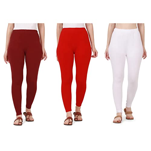 Image of Pure Cotton Ankle Length Women Skinny Leggings Combo-Pack of 3