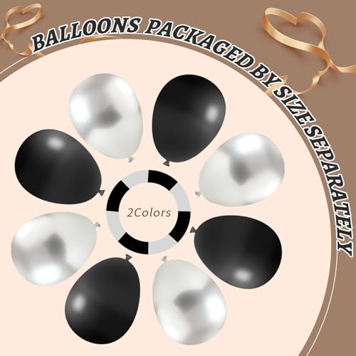 Image of 412Pcs Black and Silver Balloons Arch Kit, Latex Balloons Different Sizes 18 12 10 5 Inch for Birthday, Wedding, Graduation, Anniversary Decorations