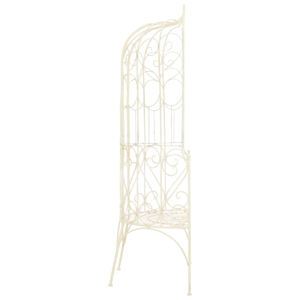 Banco de jardín de 95 cm de hierro blanco envejecido