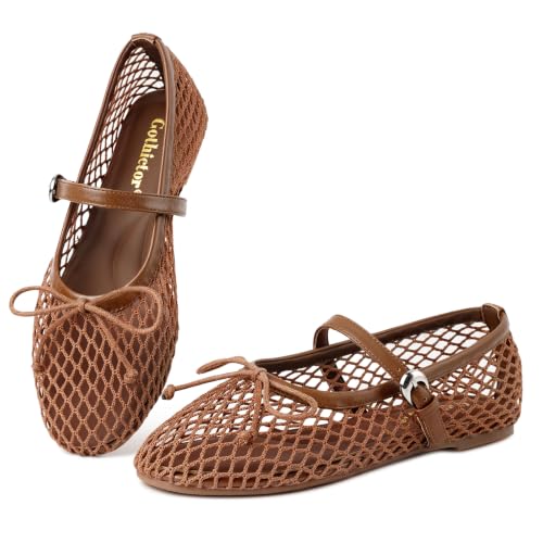 Image of Gothictor Women's Mesh Ballet Flats Round Toe Leopard Mary Jane Shoes Women