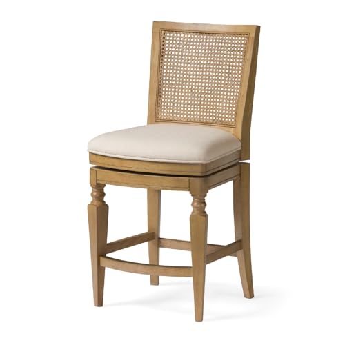 Maven Lane Sonoma Counter Stool, Natural Solid Wood, Beige Fabric, 26"