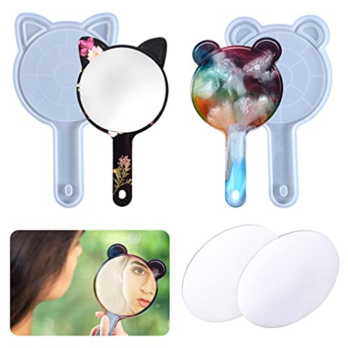Isuperb 4 Pieces Resin Molds For Mirror Cosmetic Mirror Epoxy Casting Molds Mirror Silicone Molds Bear/Cat Makeup Mirror Molds (4 Pieces) #TOP13