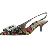 Betsey Johnson Womens Birdy Floral Print Embellished Kitten Heels, Black Rose Multi, 2.5 UK
