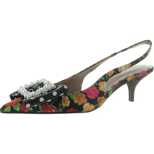Betsey Johnson Womens Birdy Floral Print Embellished Kitten Heels
