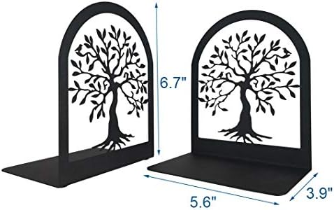 Tree of Life Decorative Book Ends, Heavy Duty Metal Bookends, Black Book Support for Shelves, Anti Scratch & Non-Skid School Library Book Organizer for Home Office Desk, Student Bookworms Gift,1 Pair