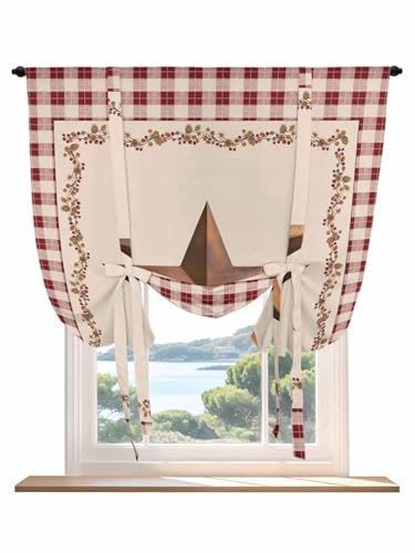 Tie Up Curtains for Kitchen Windows,Rustic Western Star Berry Lace