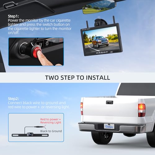 Image of eRapta Wireless Backup Camera with 7 inch DVR Monitor for Trucks, 2 Channels, HD1080P Front /Rear View Camera with Night Vision, IP69K Waterproof, DIY Reserving Lines for Pickup, Car, Van, Trailer (AWTL7)