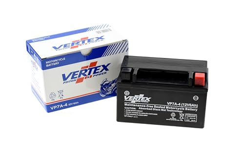 Vertex VP7A-4 Sealed AGM Motorcycle/Powersport Battery, 12V, 6Ah, CCA...