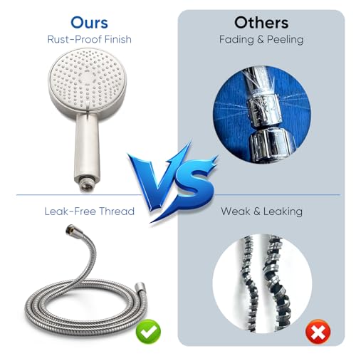 Regadera Cobbe® de Metal Sólido con 3 Modos de Chorro y Mano Libre – Cabeza de Ducha de Acero Inoxidable, Varilla Desmontable de Alta Presión con Manguera y Soporte Ajustable – Modos Amplio, Masaje y Niebla (Acabado en Níquel Cepillado) miniatura 4