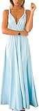 shownicer Damen Elgant Lange Abendkleider Multiway Brautjungfernkleid Wickelkleid V-Ausschnitt Cocktailkleid Bodenlang Partykleid Rückenfrei Neckholder A Linie Maxikleid Ballkleid M 9 Blau