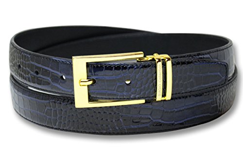 Croc Embossed NAVY BLUE Men's Bonded Leather Belt Gold-Tone Buckle