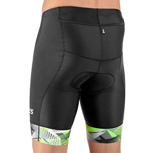 Foto von SLS3 Triathlon Hose Herren | 2 Taschen Tri-Short | FX Tri Shorts | Gepolstert Schwarz (Black/Green Geo, S)