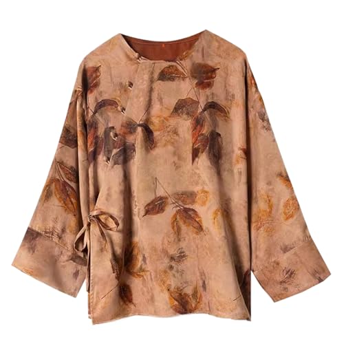 Chemisier en soie HangErFeng jacquard marron luxe pour femme