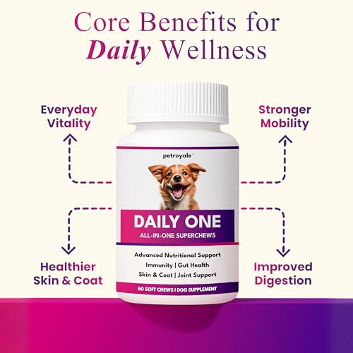Image of Petroyale Daily One, All-in-One Supplement for Dogs - 25 in 1, Dog Multivitamin, Probiotics, Omega 369, Hip & Joint, Skin & Coat, Gut Health - Soft Chew Dog Everyday Supplement for Dogs (60 Chews)