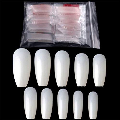 500Pcs French Ballerina Fake Nail Long Coffin Shaped False Nails Full Cover Acrylic Nail Tips (beige)