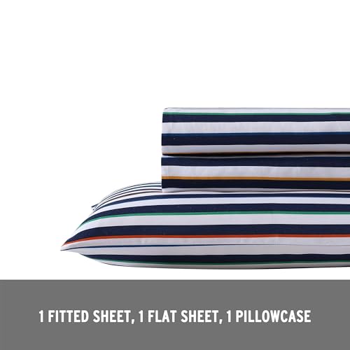 Image of Eddie Bauer Kids - Queen Sheet Set, Ultra-Soft Microfiber Bedding with Fully Elastic Fitted Sheet, Kids Bed Set with Pillowcases, Easy Care Bedding (Stripes Game)