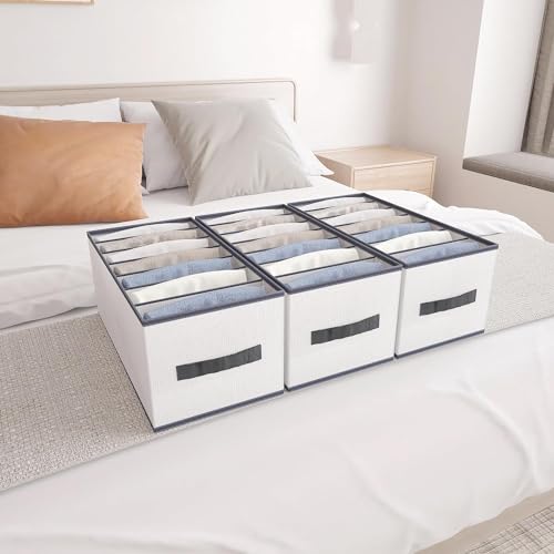 Image of Mulitple Compartments Foldable Jeans, T-Shirt, Pant Organizer; Clothing Storage Solution for Wardrobe Organization & Clothes Management (7 compartment (pack 0f 4), White)