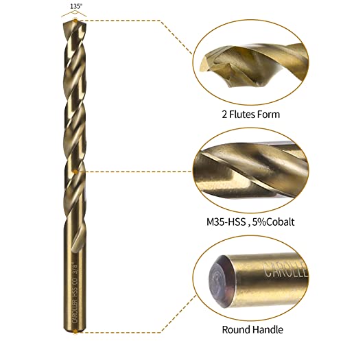 Caroller Drill Bit Set - M35 Cobalt Drill Bit - 15 Pcs High Speed Steel Twist Jobber Length Drill Set 1/16"-3/8" For Hardened Metal, Stainless Steel, Cast Iron, Wood And Plastic With Round Shank #TOP4