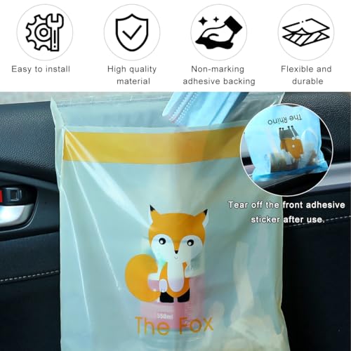 Image of 15 PCS Car Trash Bags, Easy Stick-On Disposable Car Garbage Bags Leak-Proof Vomit Bags, Waterproof Self Adhesive Cleaning Bags for Vehicles Bedrooms Offices, Car Accessories (Fox)