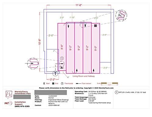 Electric Radiant Floor Heating for Carpet, Laminate and Floating Wood Floors - 67 sq.ft. Cut-and-Turn for Custom Fit – Ultra-Thin Heated Mat - WarmlyYours Environ 1.5 x 45 ft., 120V, 12 Watts/sq.ft.