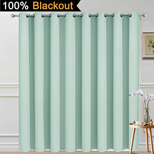 Image of Yakamok Aqua 100% Blackout Patio Door Curtain Panels W100 x L84,1 Panel | Noise Reducing Barrier Panel for Sliding Glass Door, 2 Thick Layers Heat Full Light Blocking Patio Door Drapery