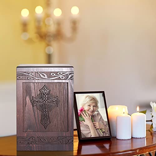 Cremation Urns For Human Ashes Adult Male Female, Wooden Carved Cross Urns Box And Casket For Ashes Men Women Child, Pets Cat Dog Urn, Burial Funeral Memorial Urns For Ashes, Holds 222 Cubic Inch #TOP3