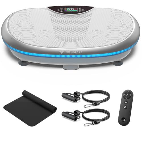 Image of MERACH Vibration Plate Exercise Machine, 4D Whole Body Workout Vibrating Platform for Lymphatic Drainage Weight Loss Muscle Activation, Home Fitness Equipment with Bluetooth Light Pull Cord