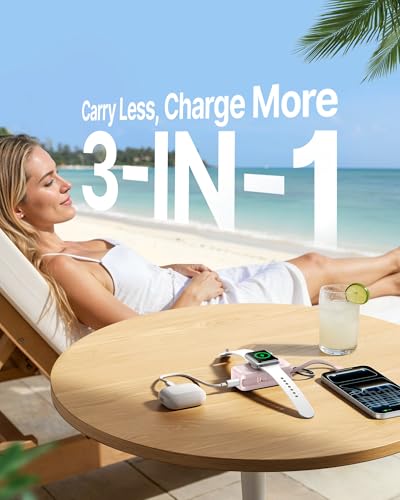 Image of INIU 3-in-1 Portable Charger, 5000mAh Power Bank with Watch Charger & Built-in Cable, Compact 20W Fast Charging Battery Pack, Key Chain & Travel Essential for iPhone 16 15, Apple Watch, AirPods, etc