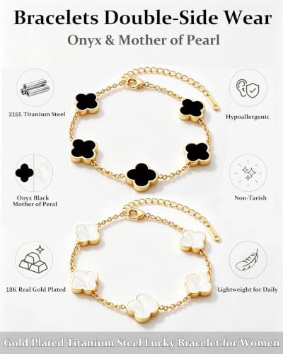 BAREEK Four Leaf Clover Lucky Bracelets for Women,Flower Onyx Black & White — view 6