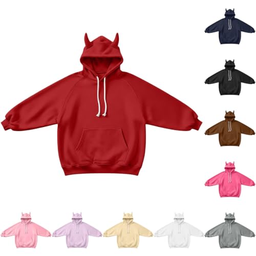 GOSEAGOTOFUN Cute Hoodies for Women Soft Fleece Hooded Sweatshirt Long Sleeve Loose Fit Pullover Halloween Cosplay Costume Red Small - image 5