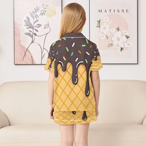 ALAZA Chocolate Ice Cream Stylish Satin Pajamas Set Short Sleeve Button Down Sleepwear Summer Pjs 2 Piece4