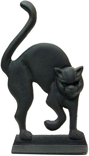 Cast Iron Black Cat Figurine Glass Eye Animal Statue Feline Statue Door Block