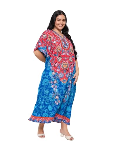Image of Gypsie Blu Women Plus Size Kaftan Dress Beach Cover Up Maxi Dresses for Women, V-Neck Kimono Sleeve 1X-3X