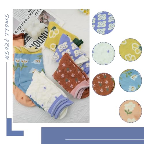 Image of 6 Pairs Women Ruffle Striped Socks for Women,Cute Vintage Frilly Ankle Socks
