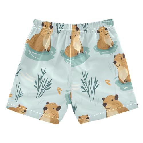 Boccsty Capybara Lotus Lea Fwatercolor Boys Swim Trunks Baby Kids Summer Toddler Beach Board Shorts 2T2