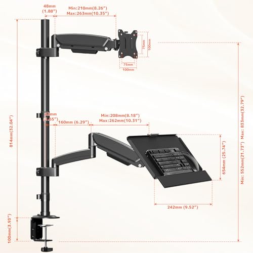 Soporte de monitor con bandeja para teclado articulado con pistón de gas de 17 a 32 pulgadas 7