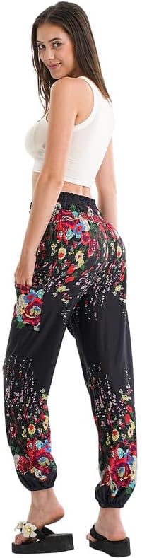 Boho Pants for Women Stretchy Wide Leg Hippie Harem Pants Lounge Casual Bohemian High Waist Palazzo Yoga Pants - Image 4