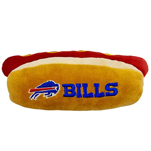Pets First NFL Buffalo Bills HOT Dog Plush Dog & CAT Squeak Toy - Cutest HOT-Dog Snack Plush Toy for Dogs & Cats with Inner Squeaker & Beautiful Football Team Name/Logo 8 x 5 x 3 Inches