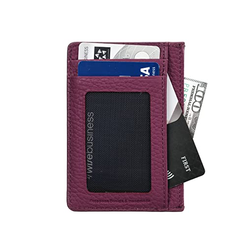 grande 3605 Genuine Leather Card Holder For Women and Men Minimalist Small Pocket Wallet Slim Vertical Card Case (Purple)4