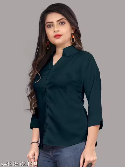 Image of Women's Cotton Blend Solid Shirt - Stylish Collar Neck-Purple-G1 P7