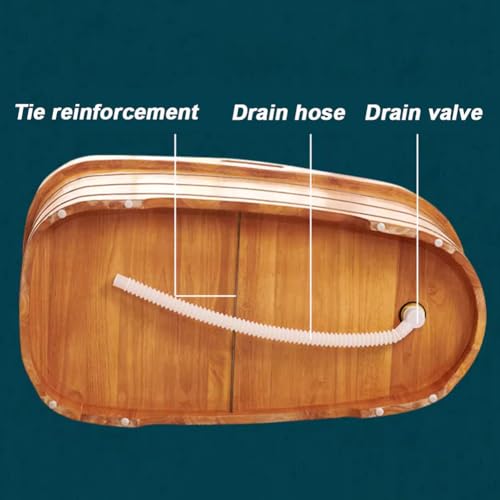 TT-YEC Badewanne Aus Massivem Holz, Badewanne Aus Holz Mit Kopfstütze, Sitzbank Und Wasserventil, Badewanne Mit Wasserschöpfer, Traditionelles Japanisches Einzelbadewannenset Aus Eiche,L150cm – Bild 5