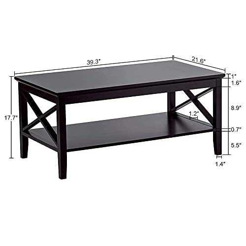 Choochoo EUR-CT19004-BK Oxford Coffee Table With Thicker Legs, Black Wood Coffee Table With Storage For Living Room thumb #1