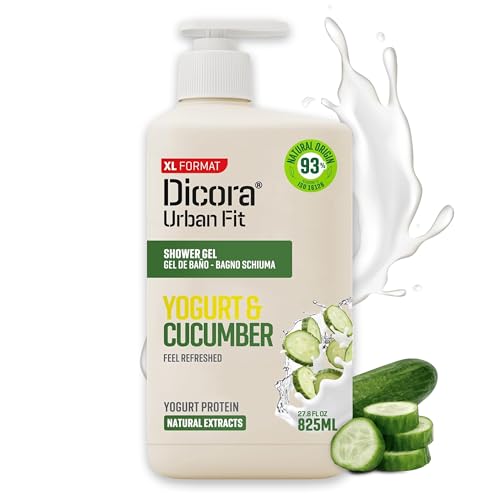 Dicora Urban Fit | Gel de Ducha Proteins Yogurt & Pepino | Gel de Baño Efecto Refrescante y Suavidad Aterciopelada | Tamaño: 825 ml