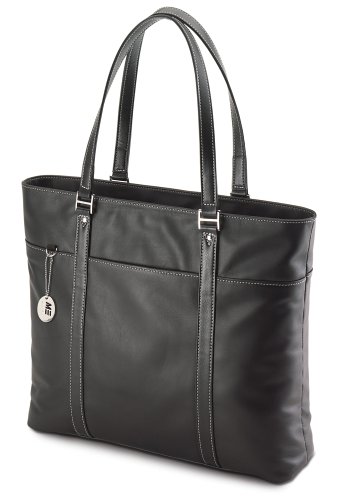 Mobile Edge 17 Inch Ultra Laptop Computer Tote Shoulder Bag Purse for Women, Compatible with Notebooks 15-17 Inch, Black Leather, METL01